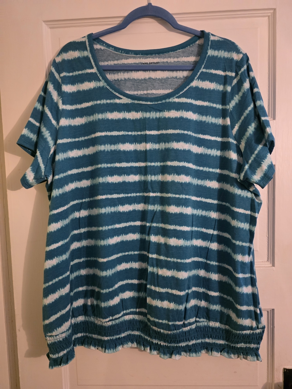 Lane Bryant Teal and White Striped Short Sleeve Tee